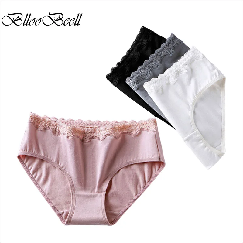 

BllooBeell 3pcs Women's Cotton Underwear Briefs Sexy Panties for Women Mid Low-Rise Girls Lace Pants Ladies Lingerie Comfortable