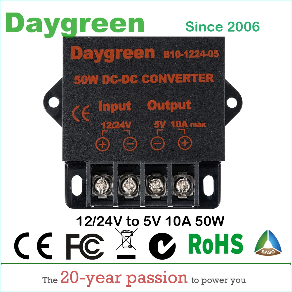 

12V to 5V 10A 24V to 5V 10A 50W DC DC Converter Regulator Car Step Down Reducer Daygreen Free Shipping 12V/24V to 5V 10AMP