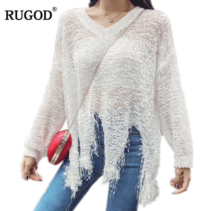 RUGOD Новое поступление корейской вязаная рубашка для Для женщин с длинным рукавом v-образным вырезом Повседневное рубашки Для женщин топы