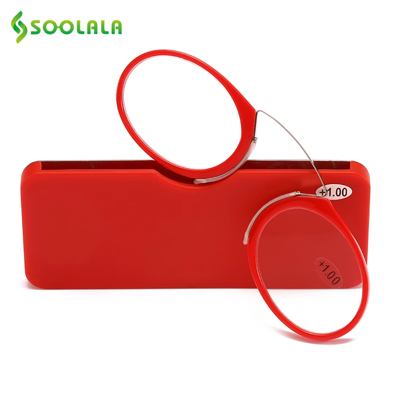 

SOOLALA TR90 Magnet Reading Glasses With Case Nose Clip Portable Round Optical Frame Diopter Prescription Eyewear Women Men