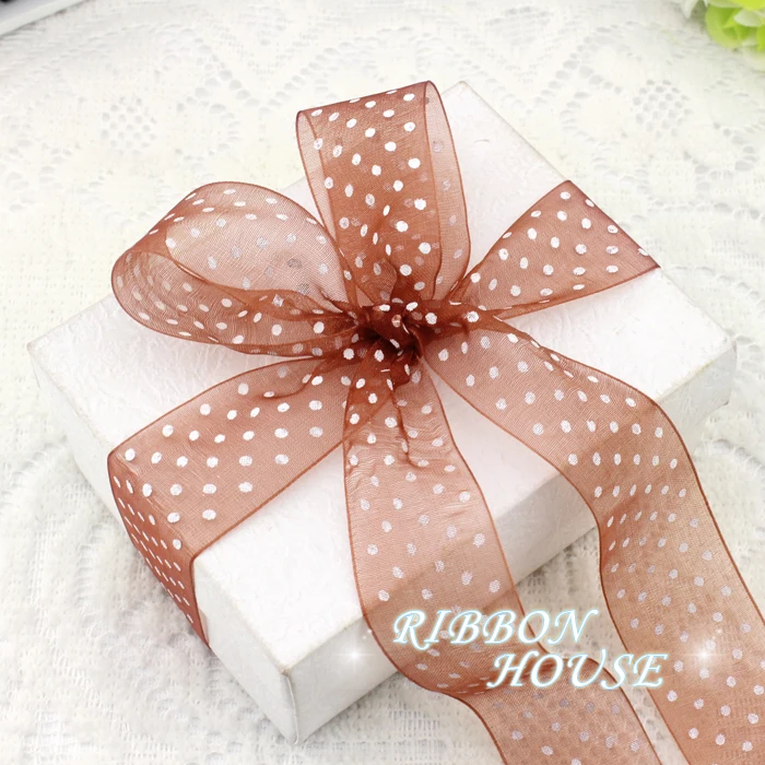 100 Yds~ 6//16/" Grosgrain Polka Dot Ribbon ~ Brown//Pink