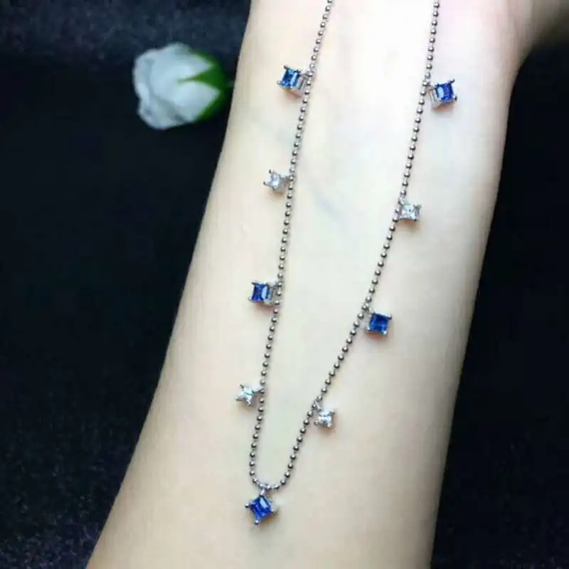 

Fidelity natural 3mm Sri Lanka sapphire Necklaces s925 sterling silver simple fine jewelry for women party natural blue gemstone