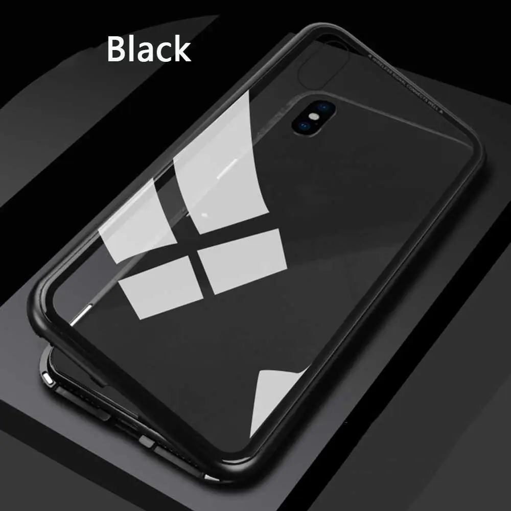Дизайн тонкий закаленное стекло задняя крышка противоударный бронированный чехол для iPhone X 7 8 Plus#278059 - Цвет: Black 7p8p