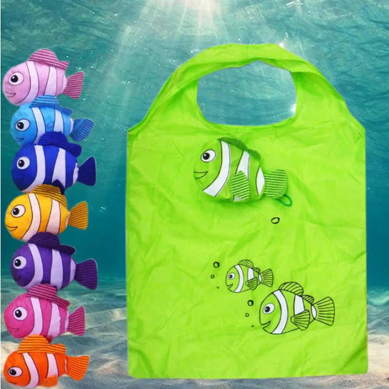 

1PC Tropical Fish Foldable Eco Reusable Shopping Bags 38cm x60cm Eco Shoulder bag Handbag Tote for Travel Grocery