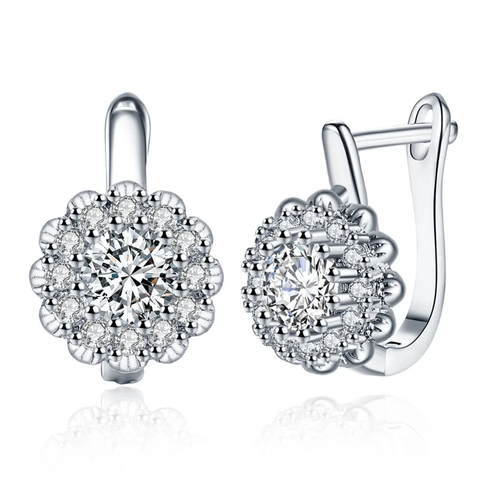 

E151 2018 new zircon flower clip earrings Platinum gold clips earring for women fashion jewerly brincos ears femme cute earing