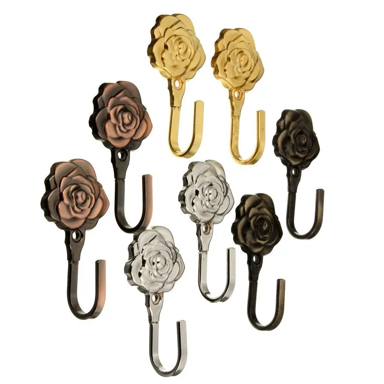 One Pair Rose Pattern Metal Curtain Hooks Wall Decorative Hookbacks Tiebacks Gold HG99-in Hooks ...