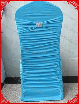 

NO.33 Turquoise Ruffled Lycra Chair Covers With Lycra Band And Silver Diamond Mesh Buckle For Wedding Decoration & Party
