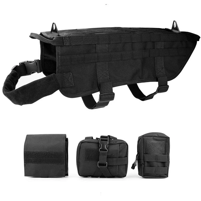 

SYPUZILE Hunting K9 Service Dog MOLLE Vest Harness Dog Tshirt With Pulling Handle Pet Vests With 3 Bags 4 Sizes
