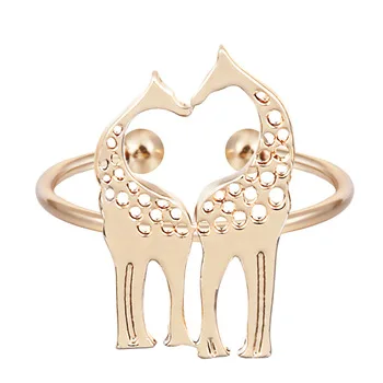 Kinitial New Arrival ,10pcs Adjustable Gold Silver Giraffe Rings For Women Animal Jewelry