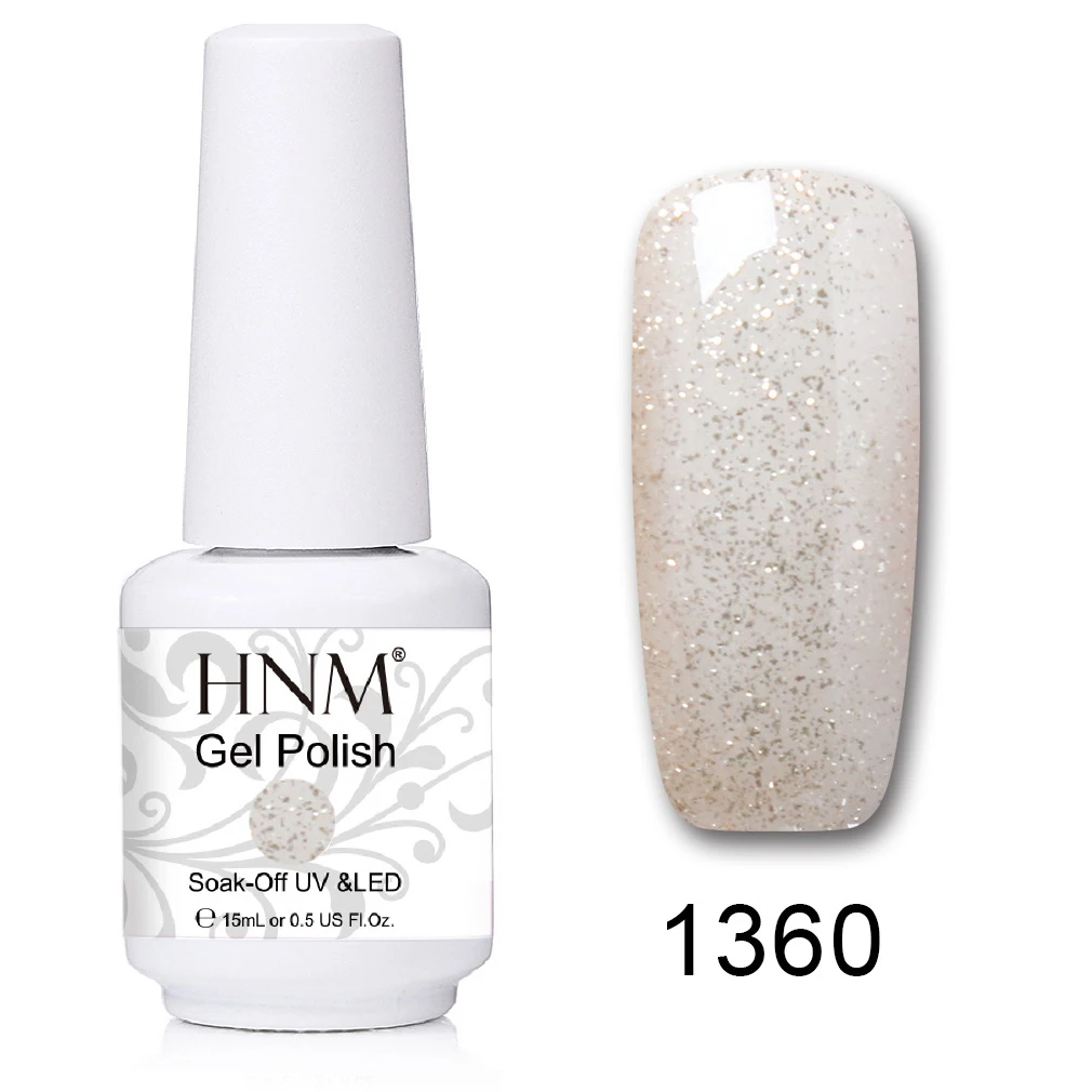 HNM 241 Colors 15ml Pure Glitter UV Gel Nail Polish Soak Off Primer LED Lamp GelLak Hybrid Varnish For Nails Art Enamel Lacquer - Цвет: 1360