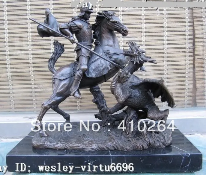 

] Shipping Exquisite Western exquisite Art Deco statue of Saint George and the Dragon on base Marble