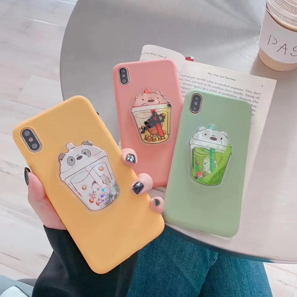 

3D Cute Cartoon We Bare Bears brothers funny Liquid quicksand soft phone case for iphone X XR XS max silicone candy cover