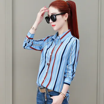 

Classic Lady Fashion Striped Blouses Plus Size S-3XL Autumn Spring Long Sleeve Women Casual White Shirts