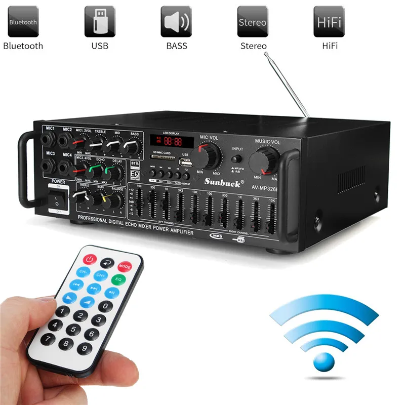 

EQ bluetooth Version Stereo Amplifier Wireless 2 Channel Hifi Stereo Audio Home Karaoke Power Amplifier Car Auto Amplifier