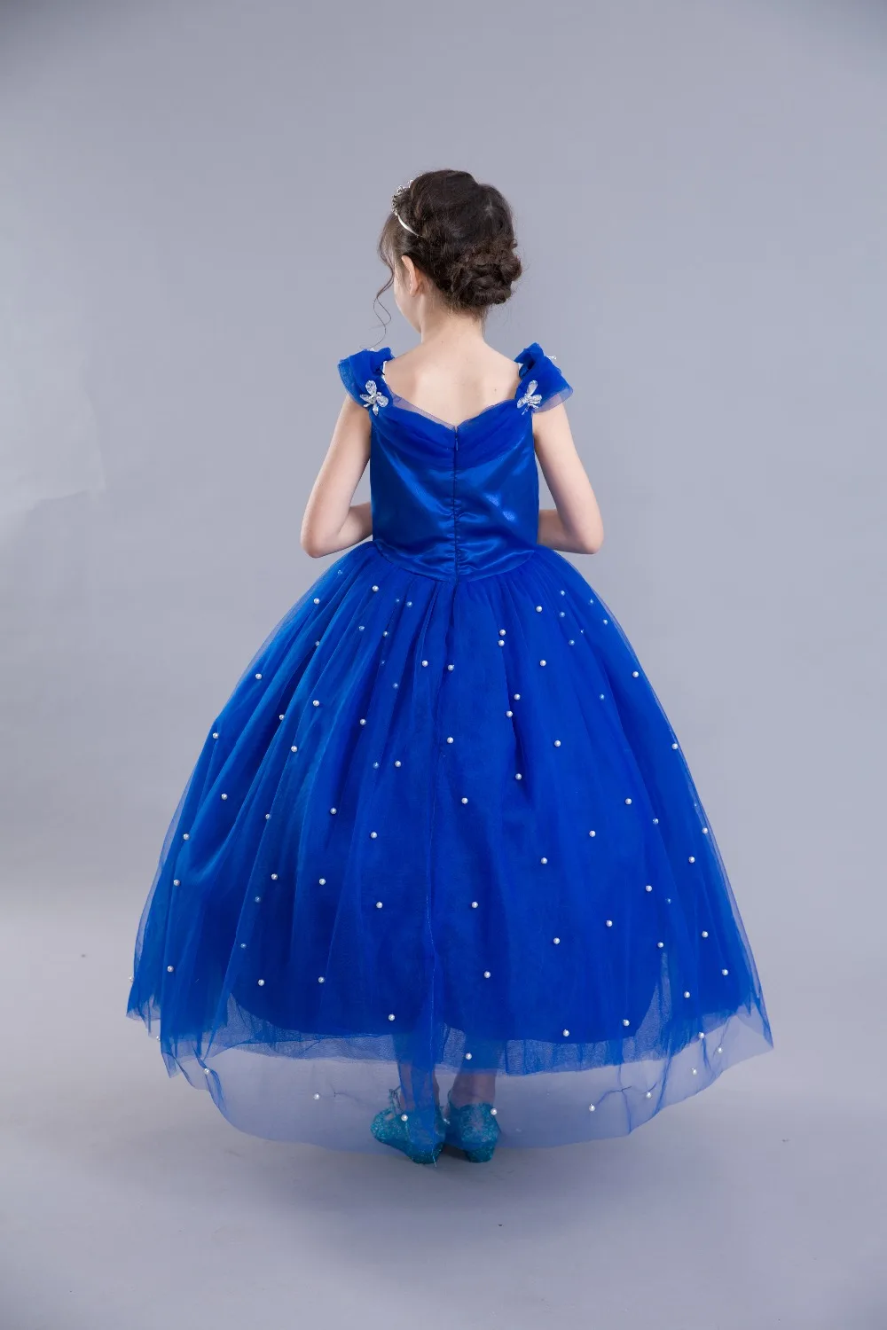 Летнее платье принцессы платье Золушки праздничное платье для девочек, длинное платье в пол, вечерние платья детская одежда карнавальный синее длинное платье жемчужного цвета