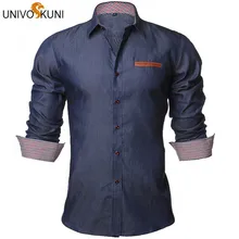 UNIVOS KUNI Men Shirt Denim Shirts Casual Long Sleeve Fashion Slim Fit Business Camisa Jeans Masculine EU Size S-XXL Z1920