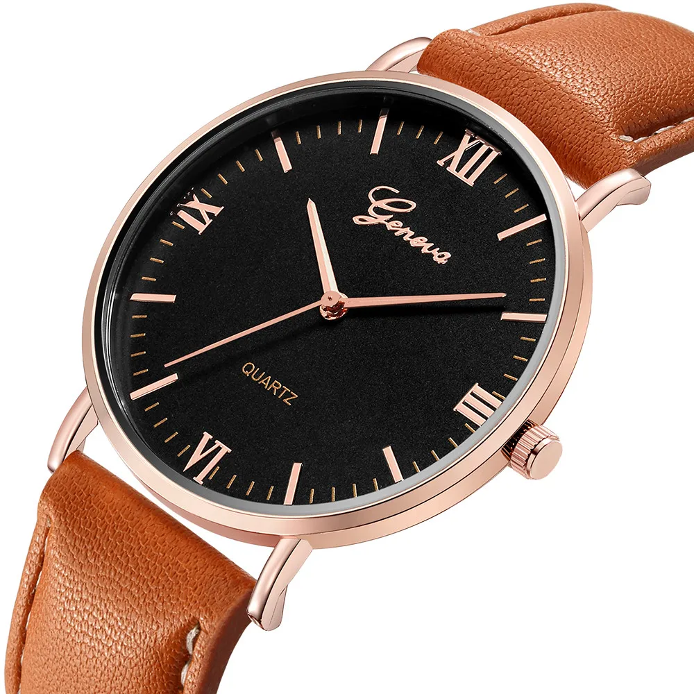 Geneva Classic Hot Luxury Women Stainless Steel Analog Quartz Analog Wrist Watch montre homme New Freeshipping Hot sales - Color: Brown