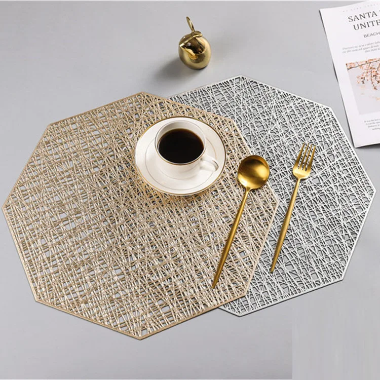 

1pcs Creative PVC Placemat For Dinner Table Plastic Octagonal Hollow Heat-insulated Pad Waterproof Non Slip Mats Home Decoration