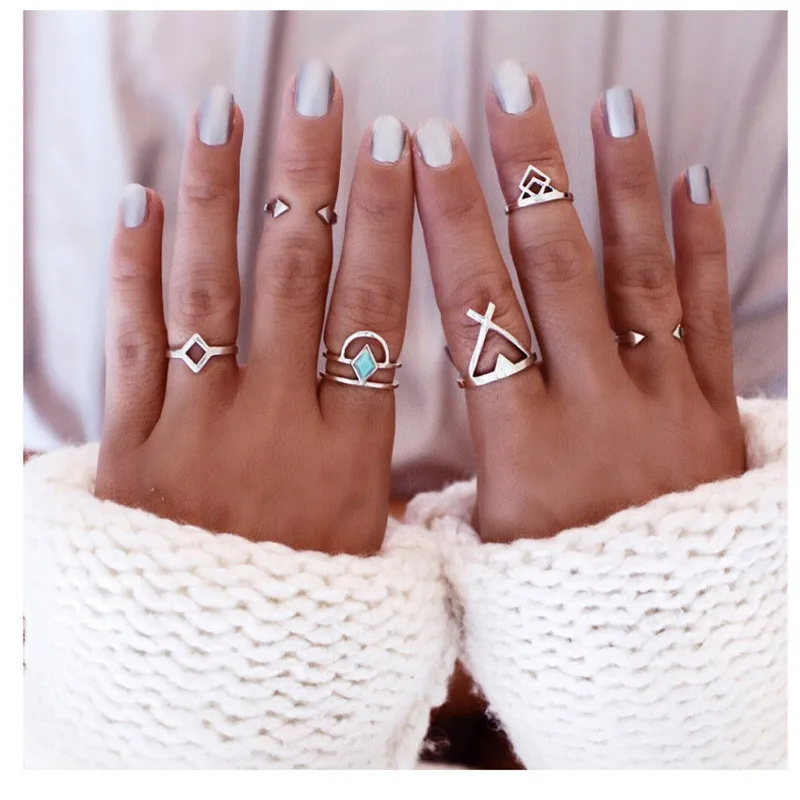 

6PCS Retro Rings Sets Arrow Shape Women Fashion Jewelry Geometric Open Finger Ring Girls Chic Party Dress Accessories Joint Ring