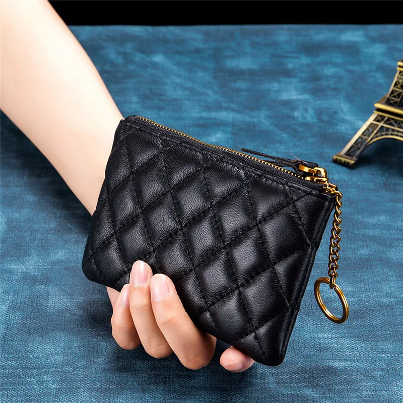 

Bycobecy New Fashion Sheepskin Purse Ladies Mini Coin Bag Linggra Chain Hand Key Chain Female Coin Bag Key Holder Car Key Pouch