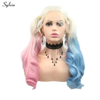 

Sylvia Body Wave Ombre Half Pink Half Blue Blonde Lace Front Wig Synthetic Wigs Heat Resistant Fiber Hair For Women Girl Cosplay
