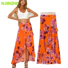 Женская одежда с оборкой, с высокой посадкой, асимметричная юбка с принтом, женская уличная Модная трикотажная юбка-карандаш S3275