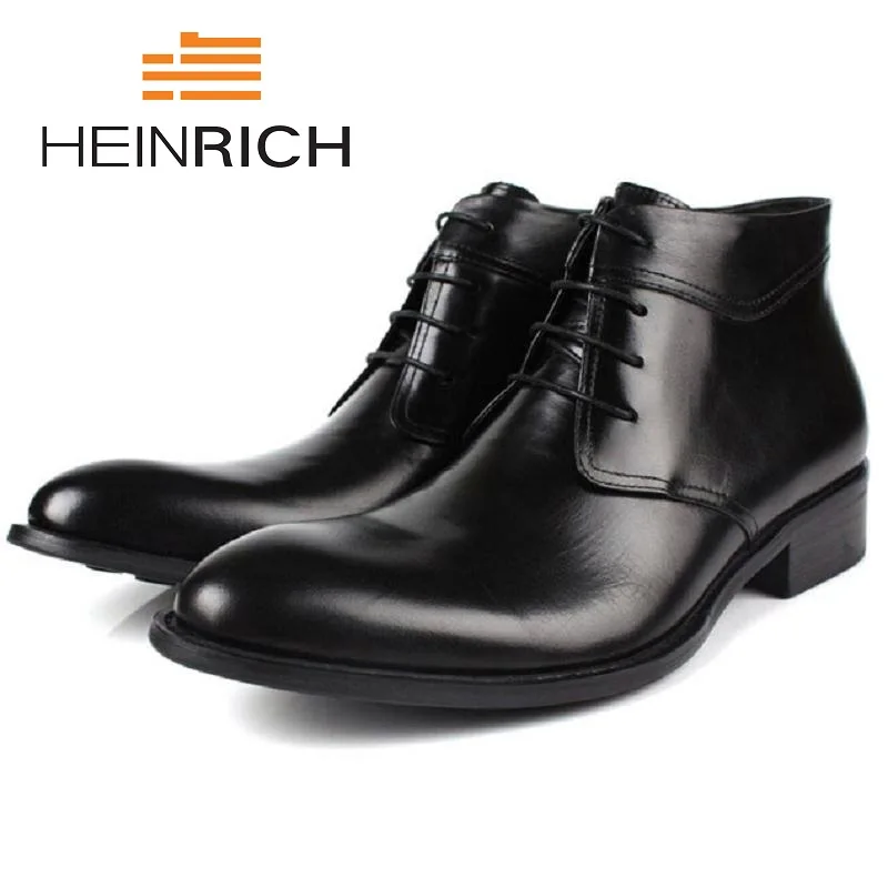 

HEINRICH Genuine Leather Men Boots Handmade Men Winter Shoes High Quality Ankle Boots Autumn Winter Height Increase Shoes