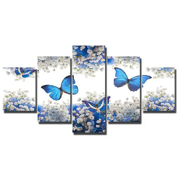 

Artryst 5 pcs home decoration Flowers & Butterflies Painting Print on canvas wedding decoration Modular wall Picture decor WY089