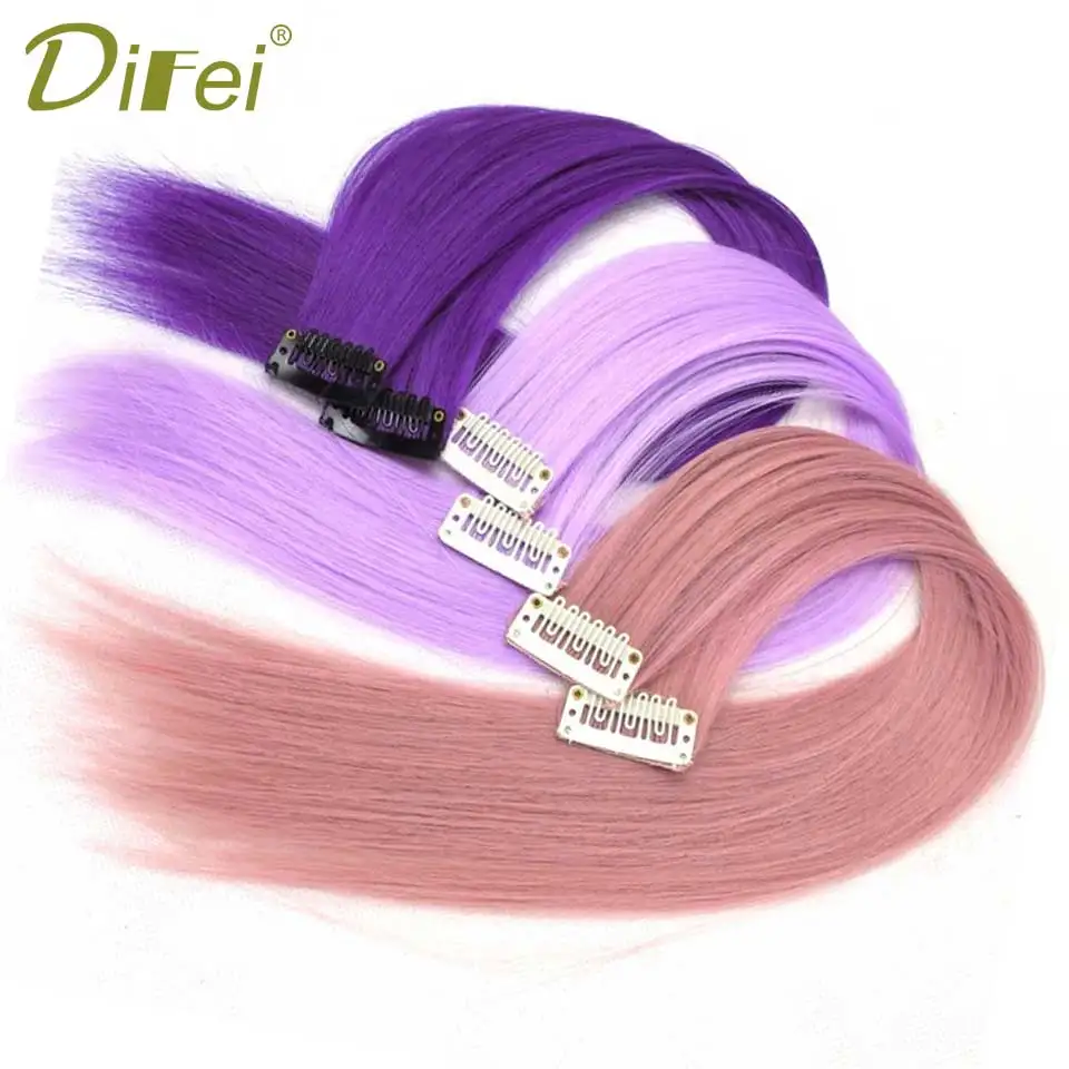 DIFEI Long Synthetic Hair Extensions for Women Girls Clip In One Piece Straight Hair Pieces Pink Blue Purple DIFEI Long Synthetic Hair Extensions for Women Girls Clip In One Piece Straight Hair Pieces Pink Blue Purple