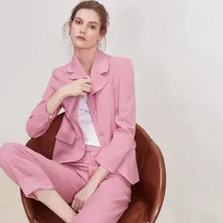 Брючный костюм Блейзер люксовый бренд Для женщин 2018 Новинка осени дизайнер розовый Верхняя одежда куртка розовый цвет офис леди