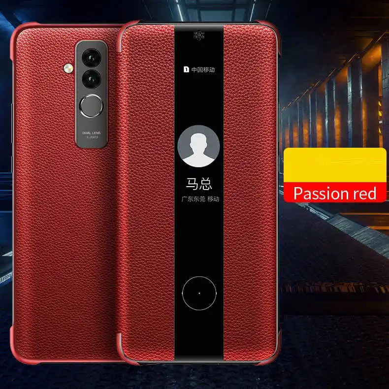 Smart Touch Window View Genuine Leather Flip Cover Case For Huawei P30 P20 lite Mate 9 10 20 Pro Phone Case For Huawei P10 Plus - Цвет: RED