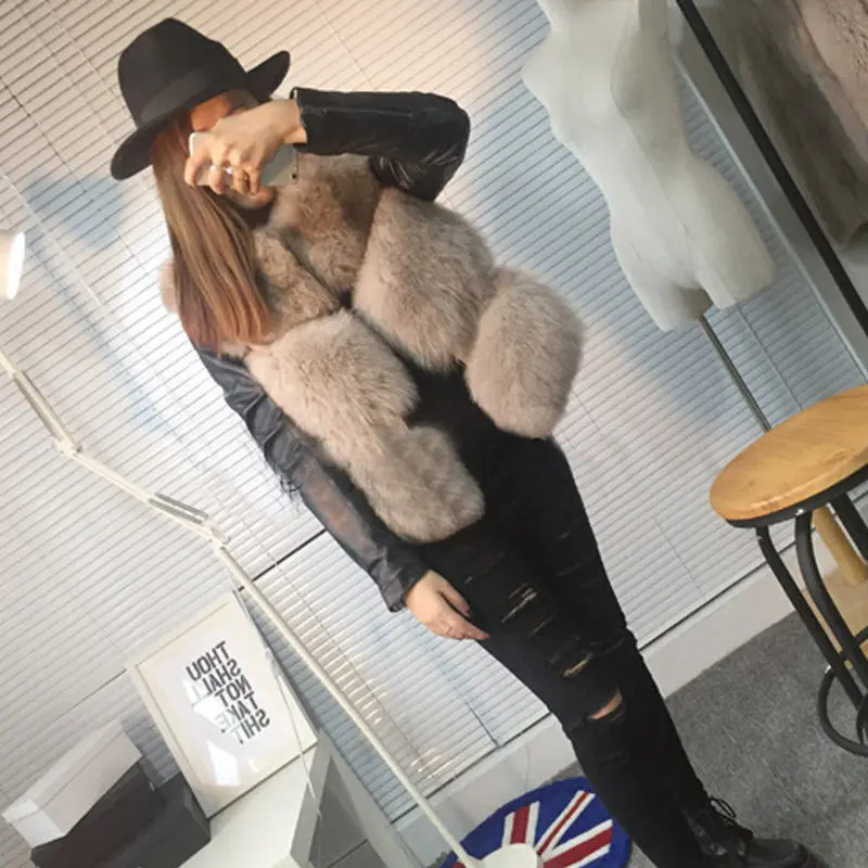 Faroonee Women Jackets Vest Fashion Autumn Winter Coat Warm Female Faux Fox Fur Vest High-Grade Slim Jacket Outerwear Black Gray