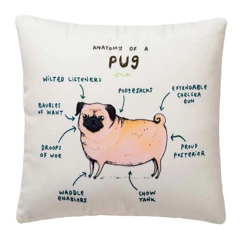

Pug Decorative Throw Pillow Cover Animal Cute Dog Pillowcase Cushion Home Decor, 18 x 18 Inch