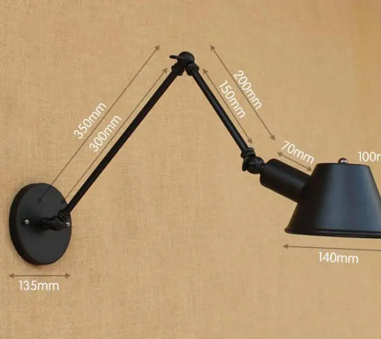Бар антикварные черные телескопические Настенные светильники E27 регулируемое офисное освещение кафе Shopcase арт деко Кованые настенные светильники - Цвет абажура: 30cm plus 15cm arms