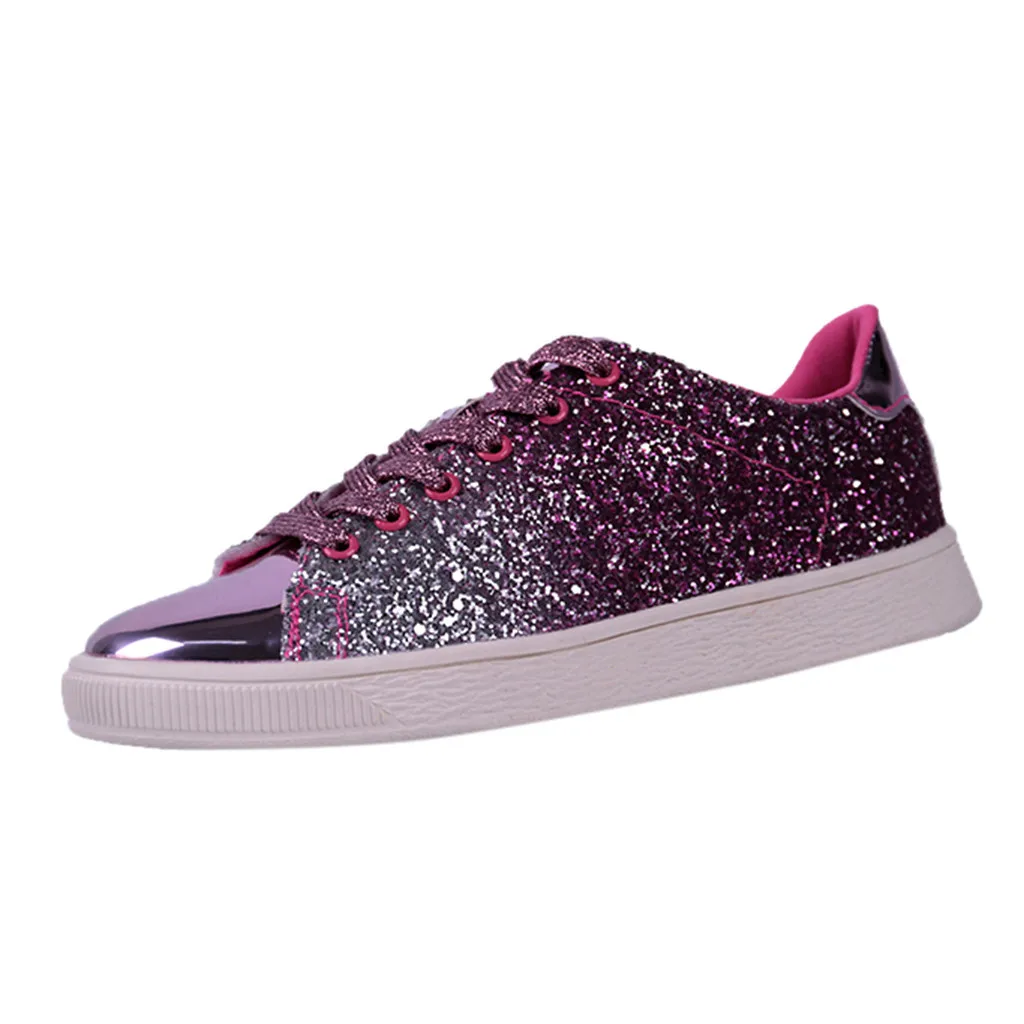 

CHAMSGEND Women's Fashion sequins solid color sports shoes nightclub trend wild casual shoes wild non-slip wear-resistant shoes