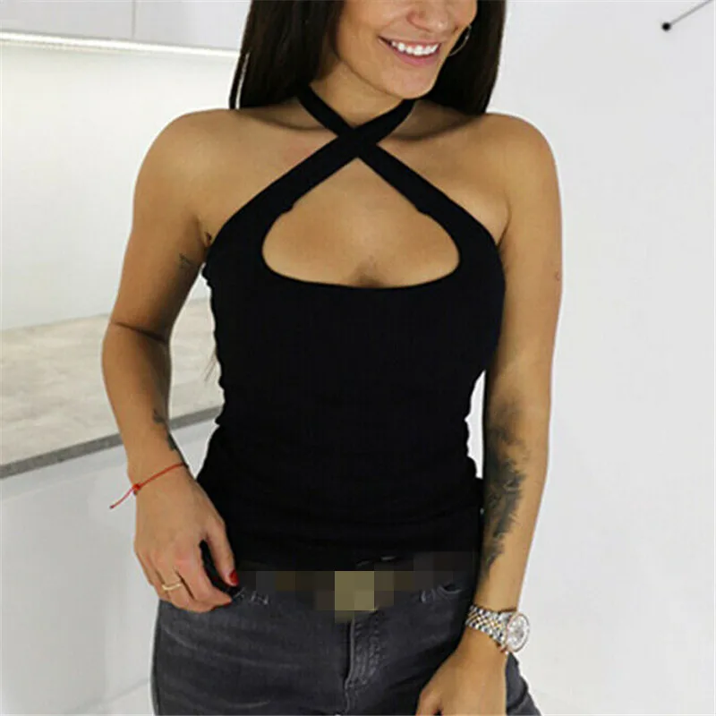Summer Women Tops Slim T Shirt Tops Backless Shirt Halter Top Casual Sleeveless T-Shirt Solid Color Tshirt Woman Top Streetwear
