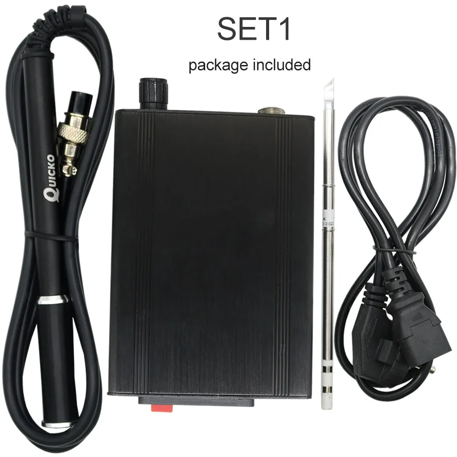 STM32 T12 паяльная цифровая станция электронный паяльник OLED 1,3 дюймов с черной металлической ручкой и наконечниками паяльника T12 - Цвет: SET1