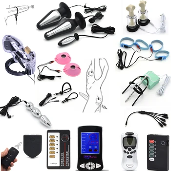 Electro Shock Anal Plug Body Massage Stimulation Breast Pads Massage Cock Cage Nipple Clamps Medical Themed Sex Toys 1