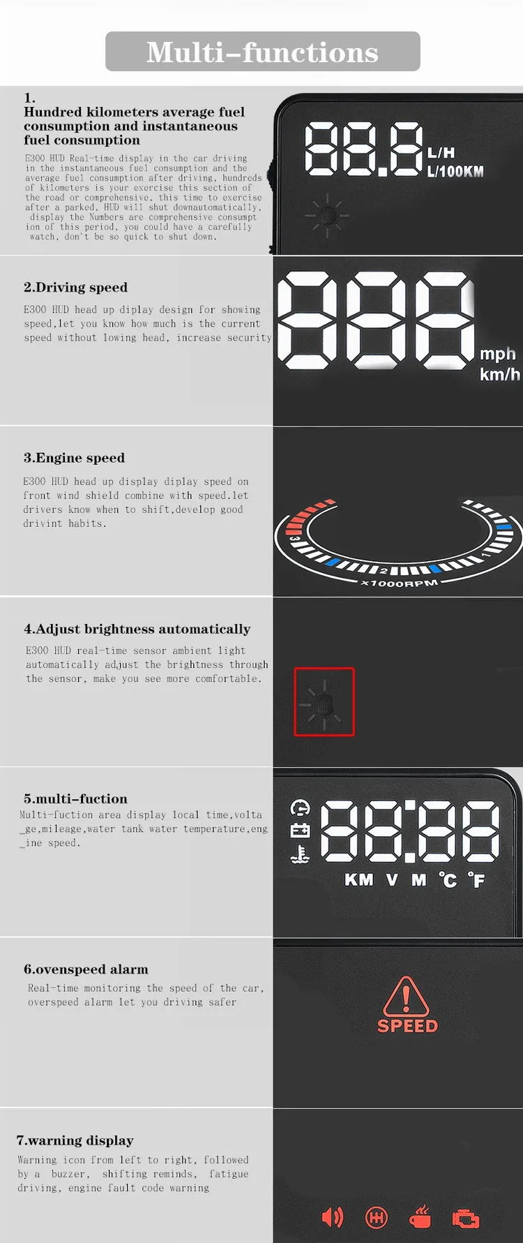 Universal E300 5.5 HUD Car Head Up Display OBD II Monitor Auto Digital Speedometers Overspeed Warning Windscreen Projector -18