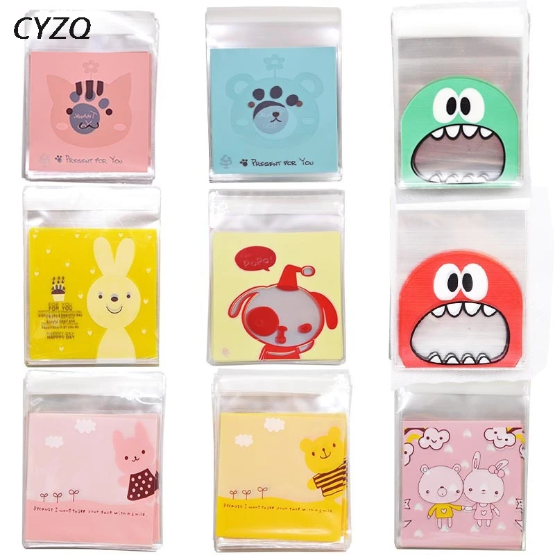 

50Pcs 10X10cm Cute Cartoon Plastic Bag Wedding Party Candy Cookie Gift Bag Frosted OPP Birthday Party Candy Packaging Bag Pouch