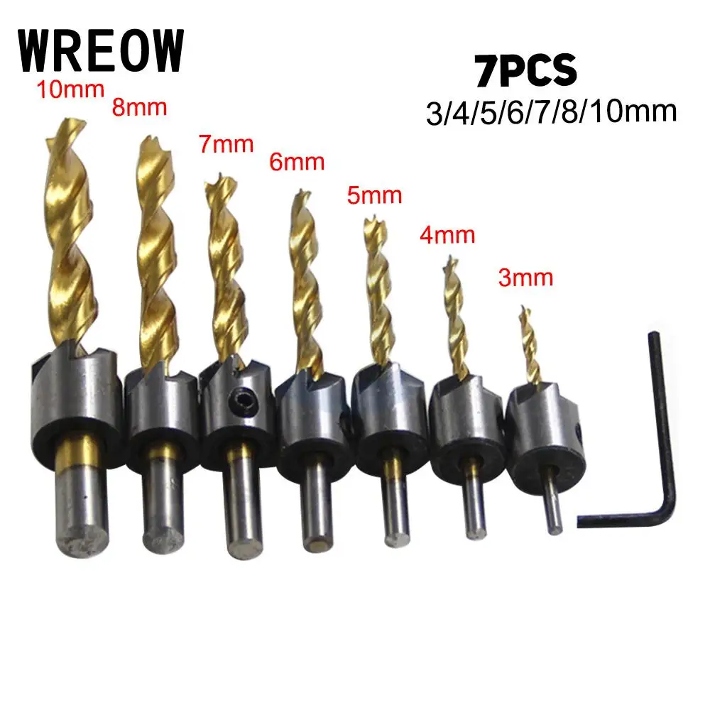 4/7pc Sink Drill Bit End Milling Wood Reamer Carpentry Chamfer 3/4/5