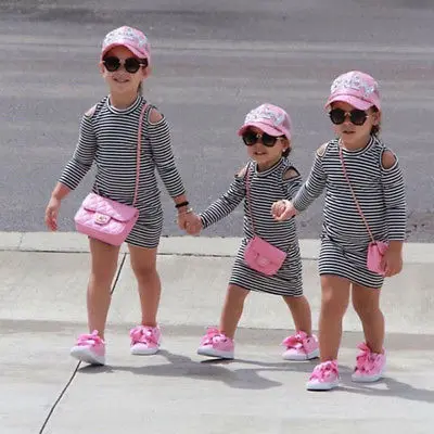 

Baby Girl Long Sleeve Off Shoulders Striped Dress Kids Casual Clothes Outfits Mini Dress