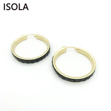 ISOLA, высокое качество, натуральная кожа на поверхности, круг из титановой стали, классические креольские серьги, круглая форма, серьги-кольца