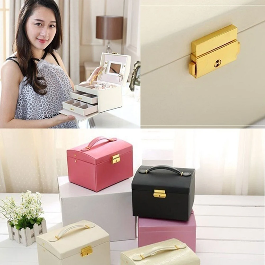 Faux Leather Jewelry Box Necklace Earring Bracelet Storage Case Cabinet Large Jewelry Packaging Boxes with 2 drawers 3 layers