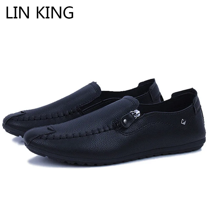 

LIN KING Spring Autumn Men Casual Shoes Slip On Lazy Shoes Zipper Rivets Moccasin Flats Shoes Comfortable Anti Slip Man Loafers