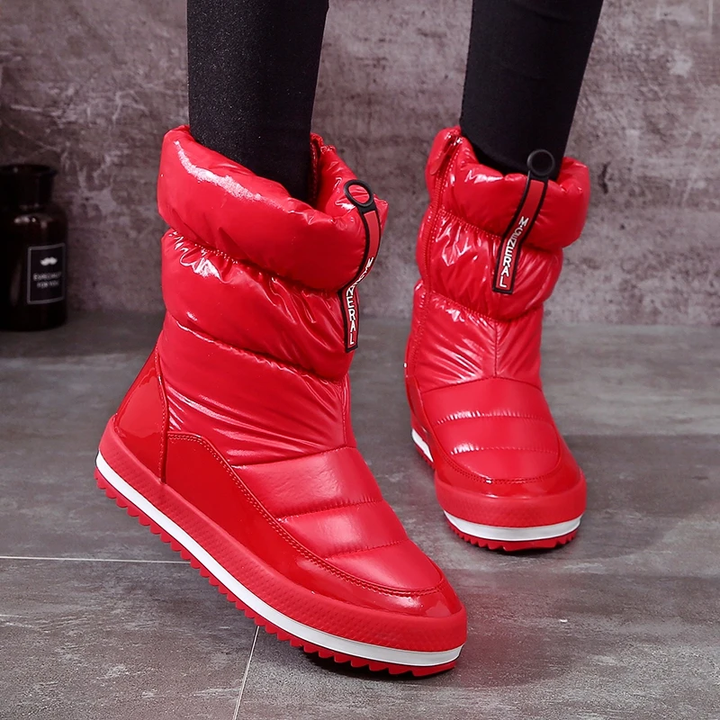 

Red Rain Shoes Women Snow Boots Winter Down Platform Boots Zipper Warm Ankle Boots For Women Plush Insole Shoes Botas Feminina