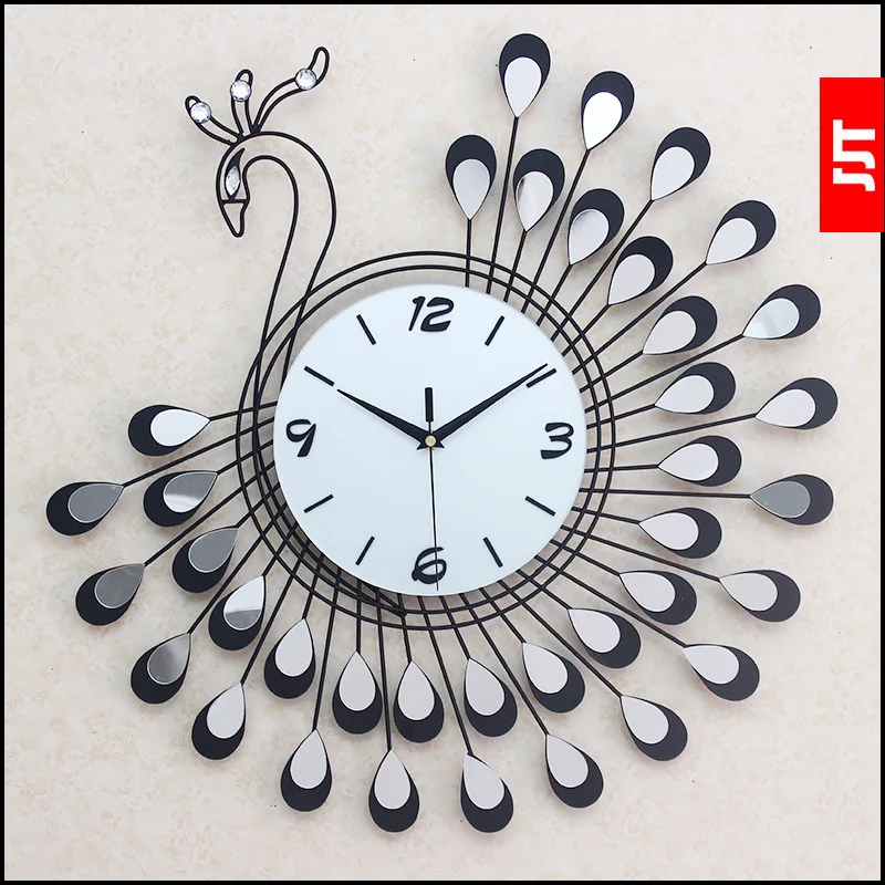 2016 New Iron Peacock Wall Clock Fashion Home Atmosphere Tone