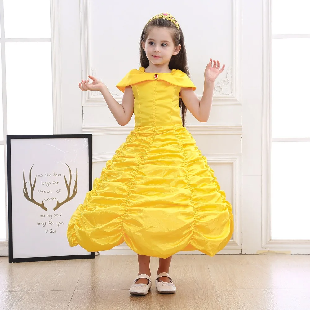 

2019 Girls Belle Dress Up Fantasy Yellow Fairy Dress Fancy Girls Carnival Beauty and the Beast Princess Costume Birthday Gift