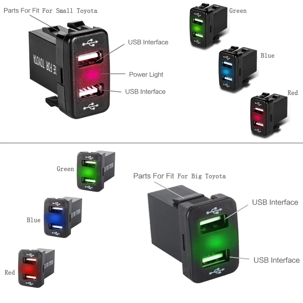 Двойное USB Автомобильное зарядное устройство светодиодный розетка электропитания с USB разъемом порт с предохранителем проводка 12-24 в 5 В 4.2A USB более быстрое зарядное устройство для Toyota Corolla