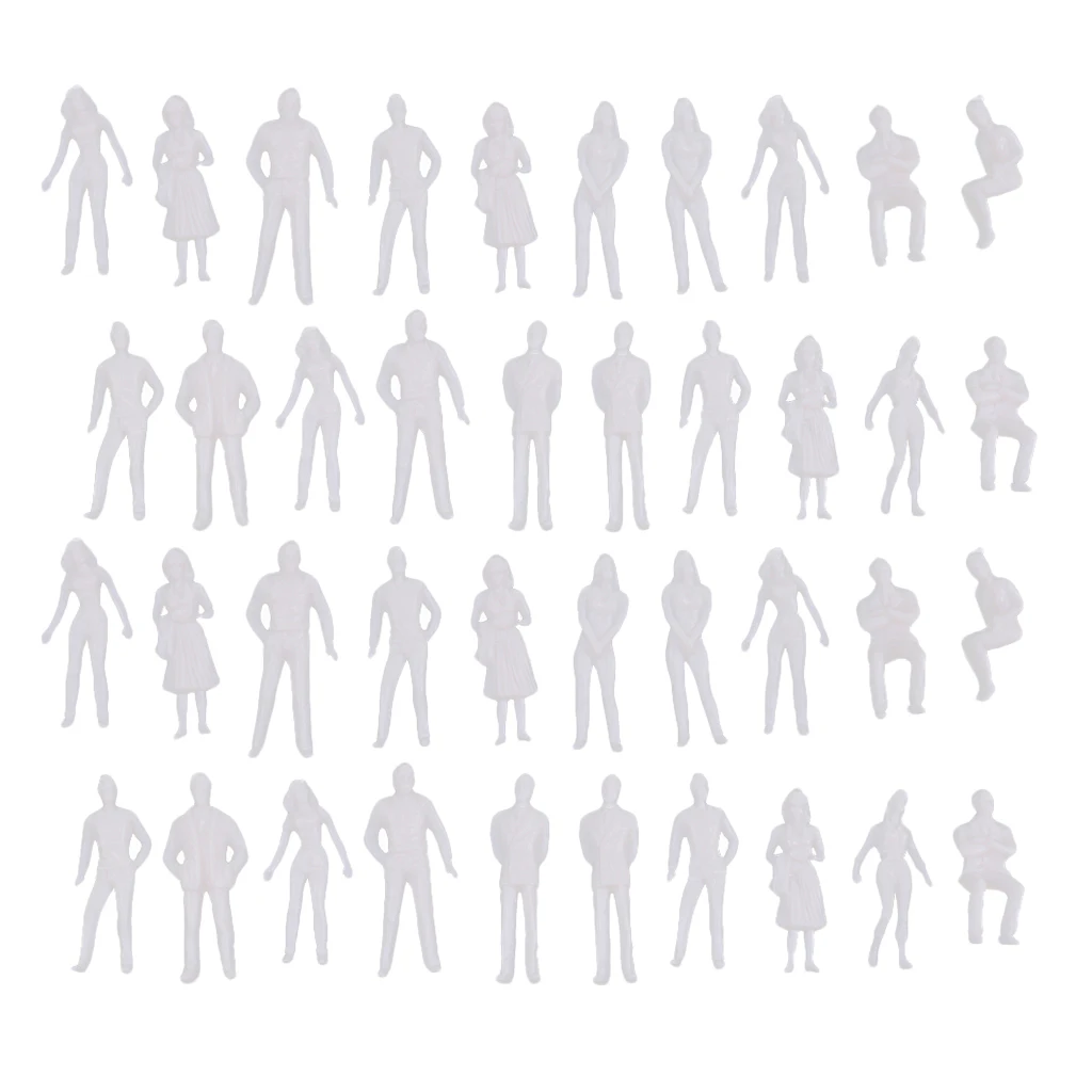 40x 1/50 Scale Model White Figures/People Train Layout Diorama Accessories